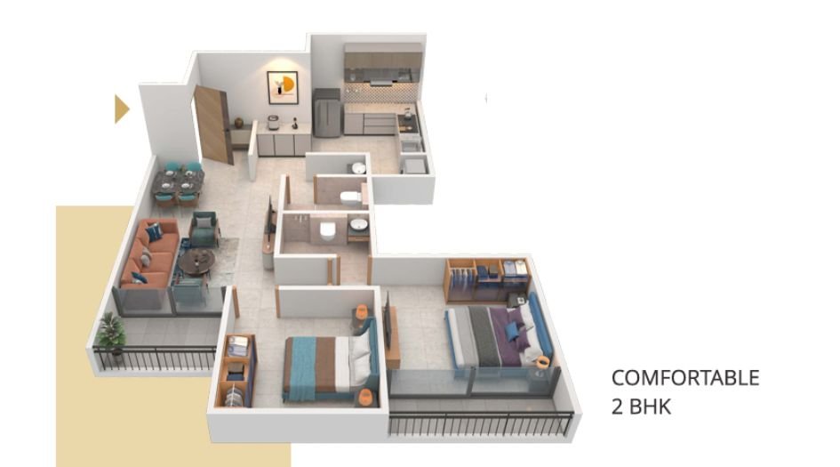 Santiago-Sky-Town-Floor-Plan-2 BHK-767 Sqft